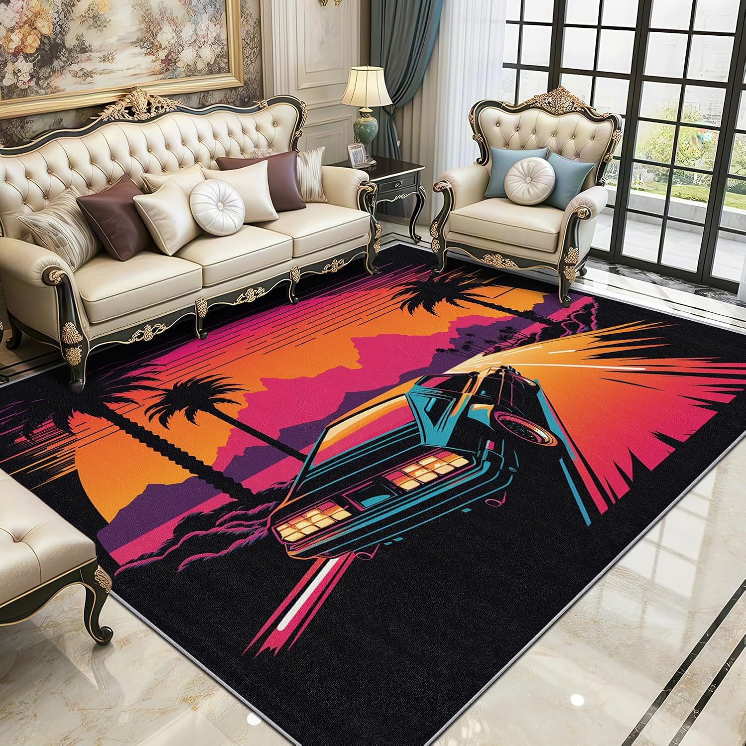 Sunset Tropical Sports Car Rug