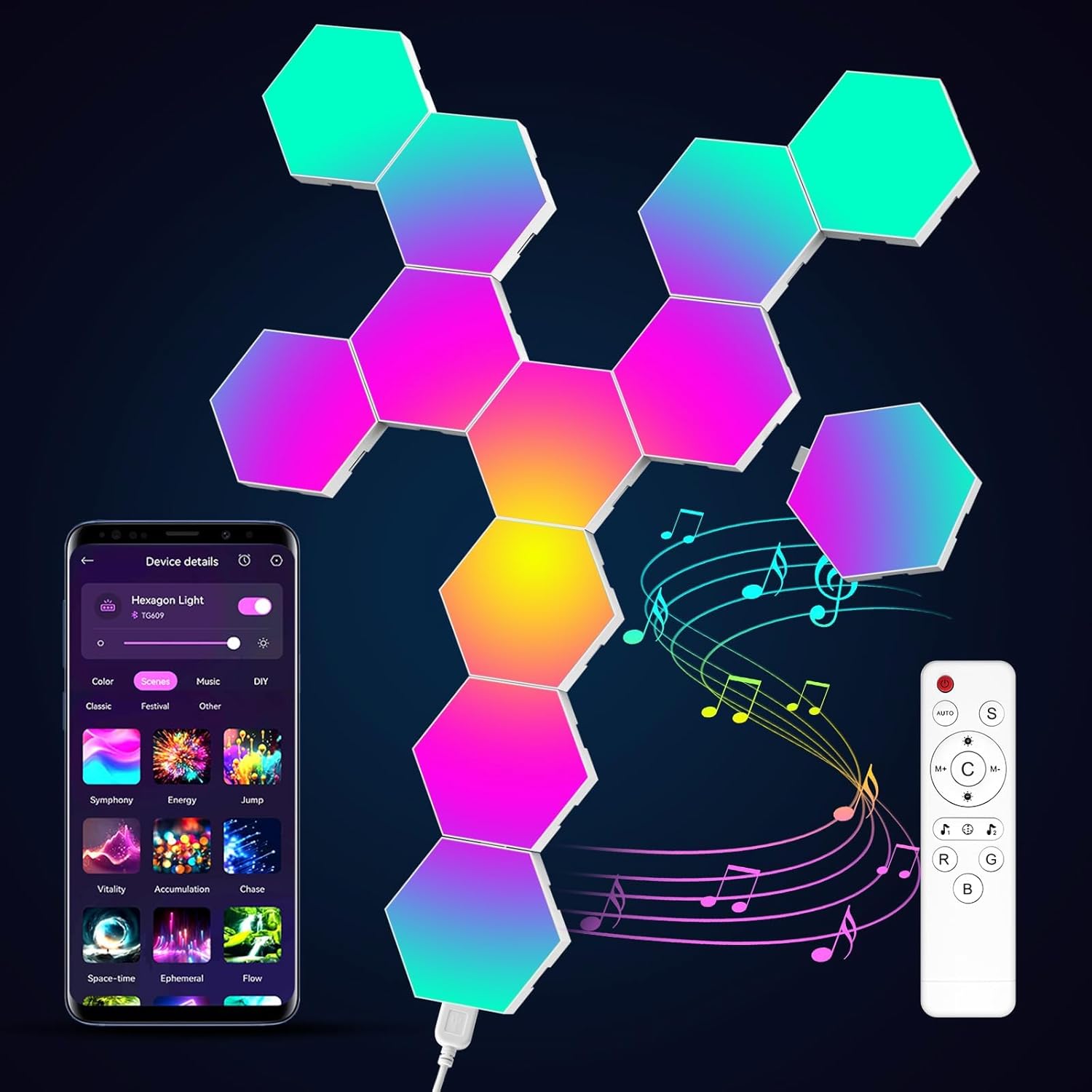 Hexagon RGB Gaming Wall Lights, 12-Pack